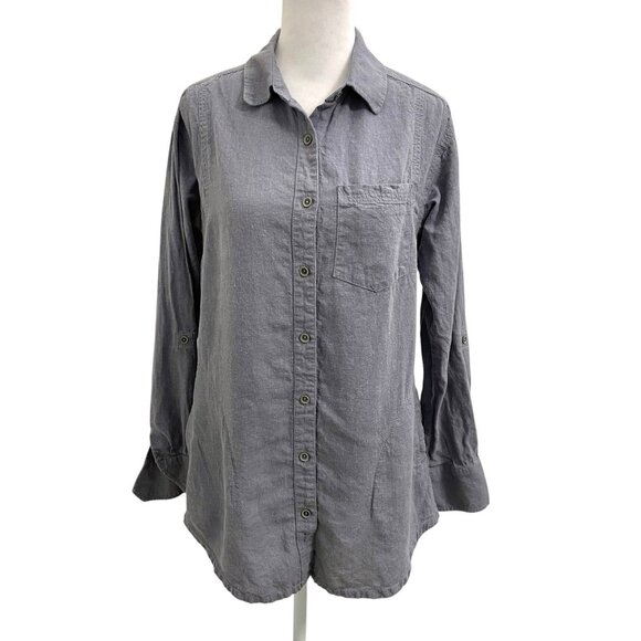 PrAna Hemp Blend Button Front Tunic Shirt Top Gorpcore Dusty Blue size XS - Picture 1 of 11